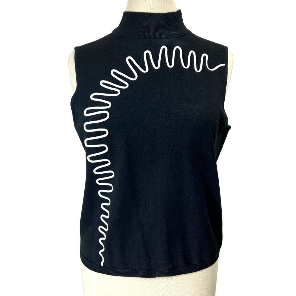 Jamie Sadock Sweater Top Women Large Black Mock Turtleneck Embroidery
